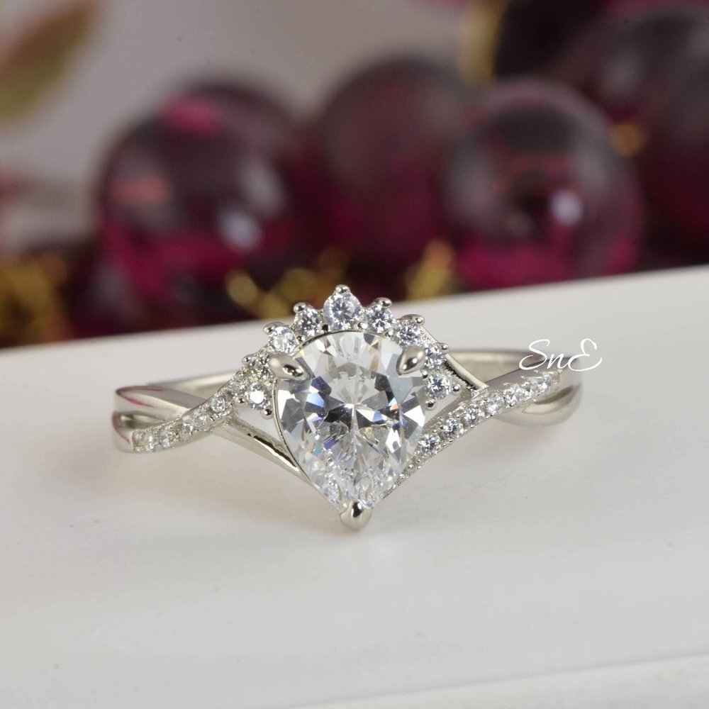 New Lab Diamond Halo Pear Engagement Ring